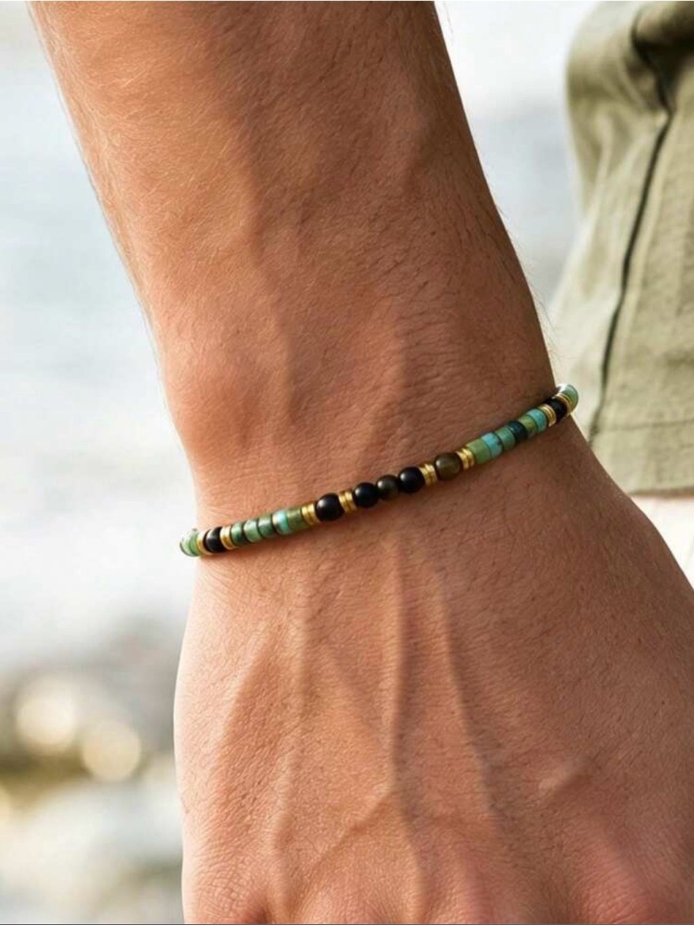 Natural African Turqouise Protection Stretch 4mm Bracelet - Handmade Minimalist - Picture 3 of 4